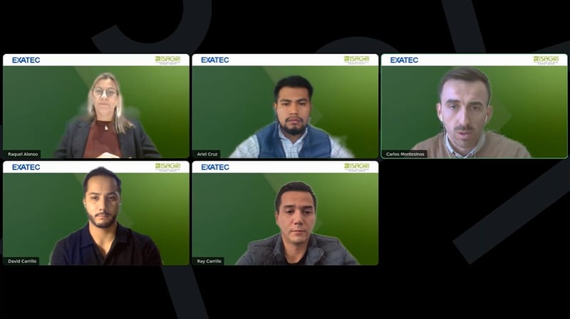 Captura del coloquio del webinar sobre transformación digital agropecuaria con productores de México y España compartiendo sus experiencias.