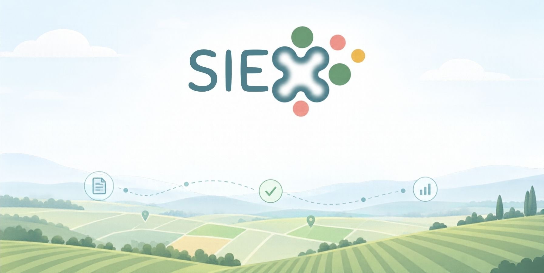 Ilustración del cuaderno digital de explotación (CUE) y SIEX que representa el envío de registros agrícolas a la administración