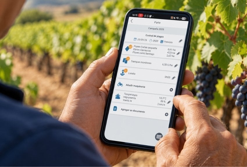 Registro de un tratamiento fitosanitario en el cuaderno digital